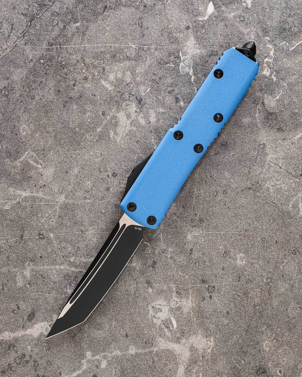 Автоматический складной нож SteelBro UTX-85 T/E Light Blue Tanto Black 233-1LBL (голубой) фронталка/выкидуха