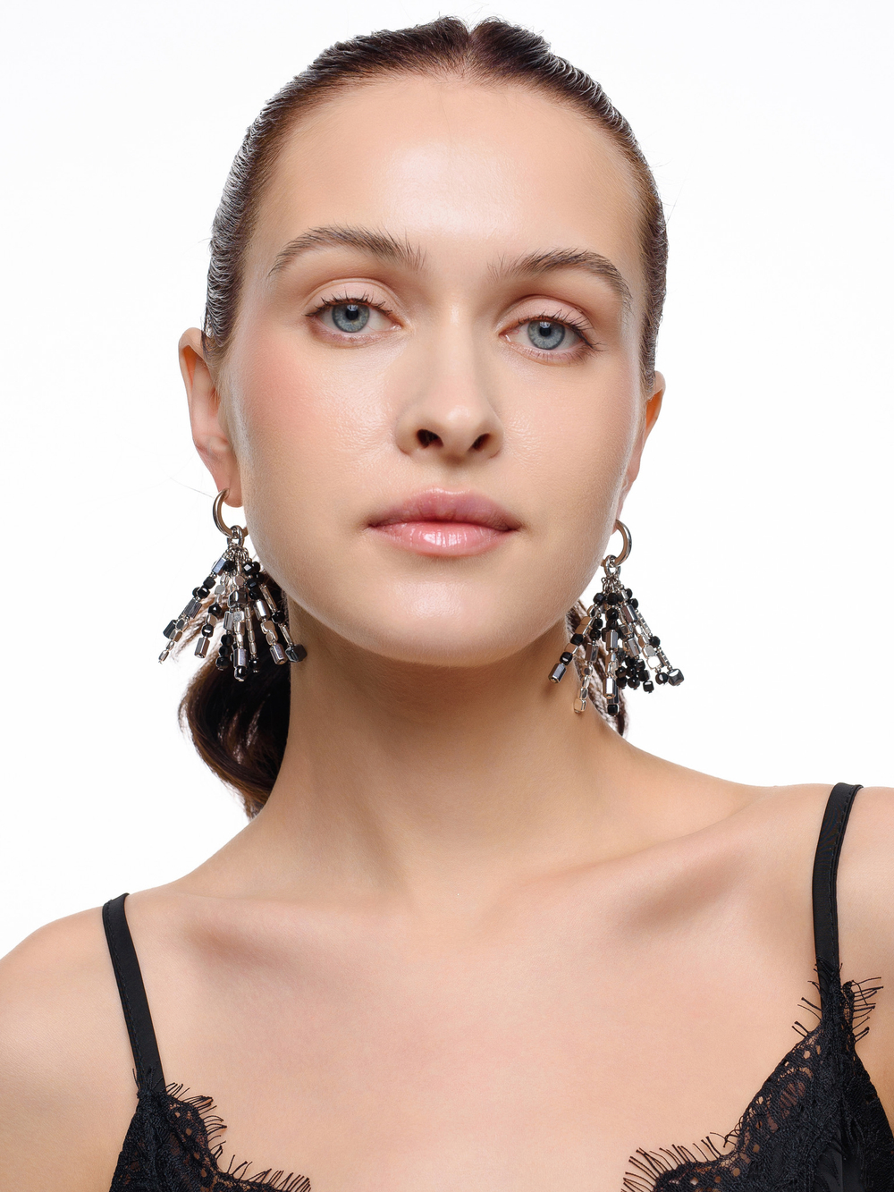 Серьги "Cub black globule" Silver