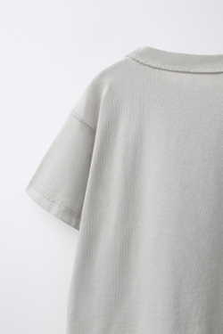 ZARA ФУТБОЛКА HEAVY WEIGHT С ВЫШИВКОЙ, СВЕТЛО-СЕРЫЙ