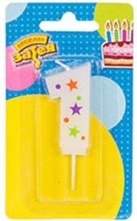 Свечи-цифры "Белые со звездами" 5 см (от 0 до 9)