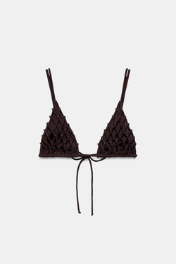 ZARA ТОП-БИКИНИ ТРЕУГОЛЬНЫЙ КРОШЕ, ШОКОЛАДНЫЙ