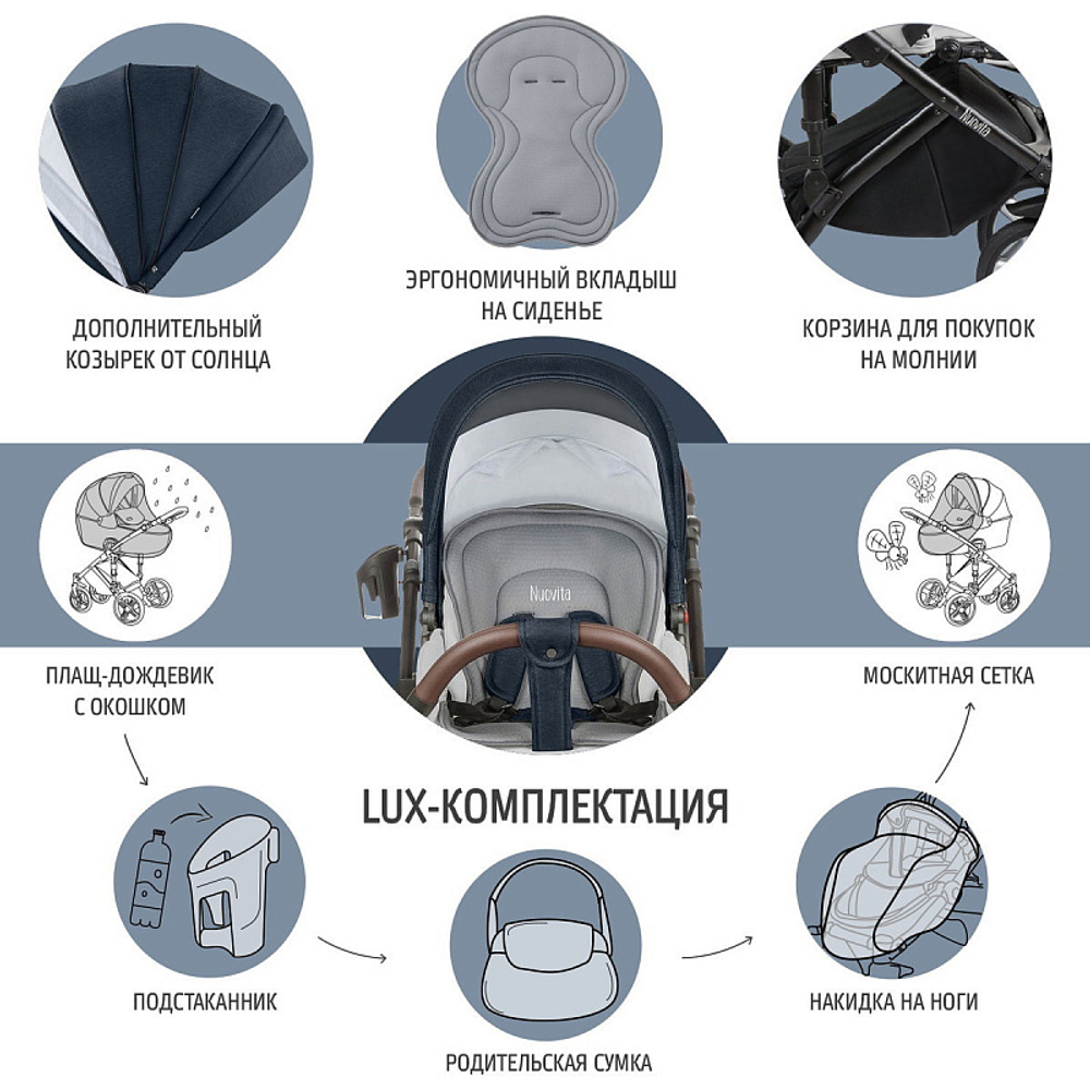 Детская коляска Nuovita Carro Sport 2 в 1 Blu Argenteo/Синий серебристый