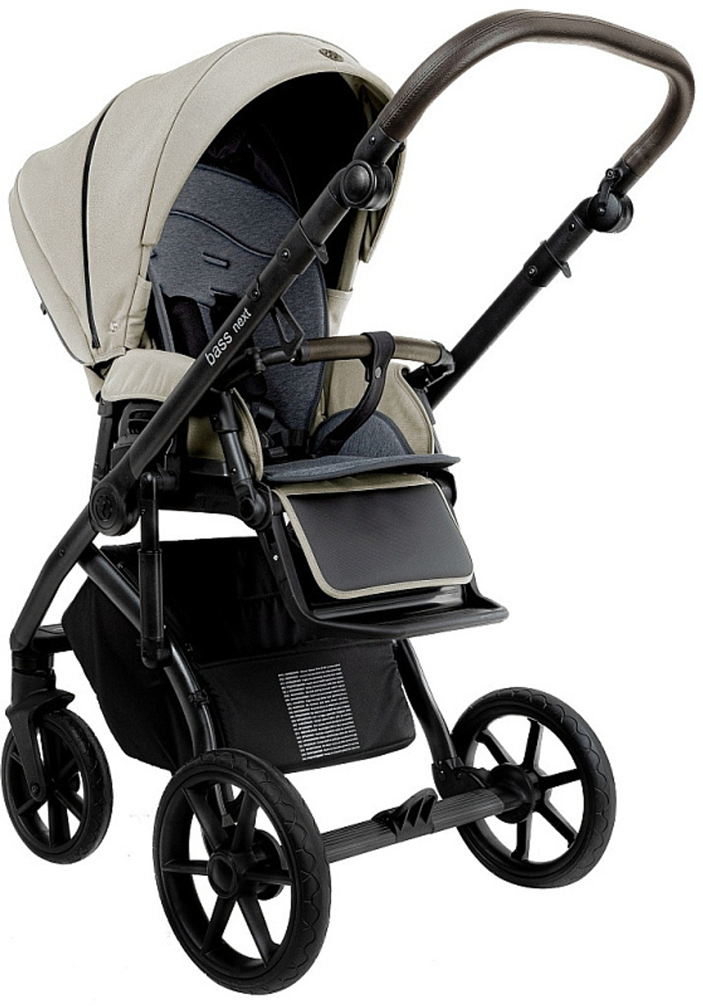 Детская коляска Roan Bass Next 2.0 3 в 1 с автокреслом Tutis Elo Lux EduSky Black BSN/45/2 Marzipan/Black/руч.Cappuccino(2 места)