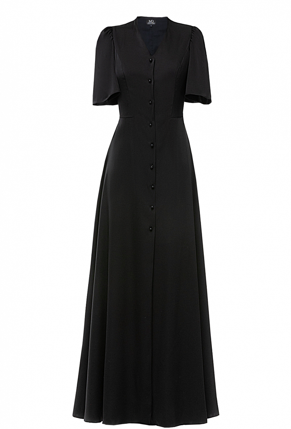 Платье в пол на пуговицах черное 07-05-23 SS