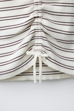 ZARA ТРИКОТАЖНЫЙ ТОП В РУБЧИК СО СБОРКАМИ, ПОЛОСКИ