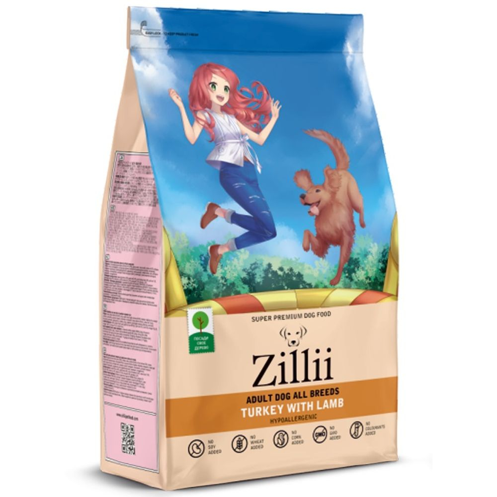 Сухой корм ZILLII Adult Dog для взрослых собак всех пород с индейкой и ягнёнком, пакет 3 кг