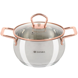 Кастрюля нерж, 1.8 л, крышка стекло, Daniks, Карлин, GS-01332G-16, индукц