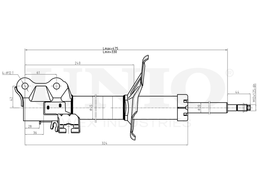 Амортизатор газовый передней подвески правый UNIO SAB-10019