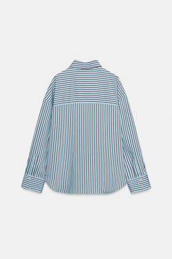 ZARA РУБАШКА ОВЕРСАЙЗ ИЗ ПОПЛИНА В ПОЛОСКУ, СИНИЙ/БЕЛЫЙ