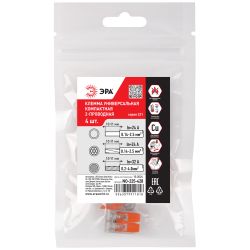 Клемма ЭРА NO-225-428 универсальная 221-412 компактная с рычагами 2-проводная 0.2-4 мм2 упаковка 4 шт