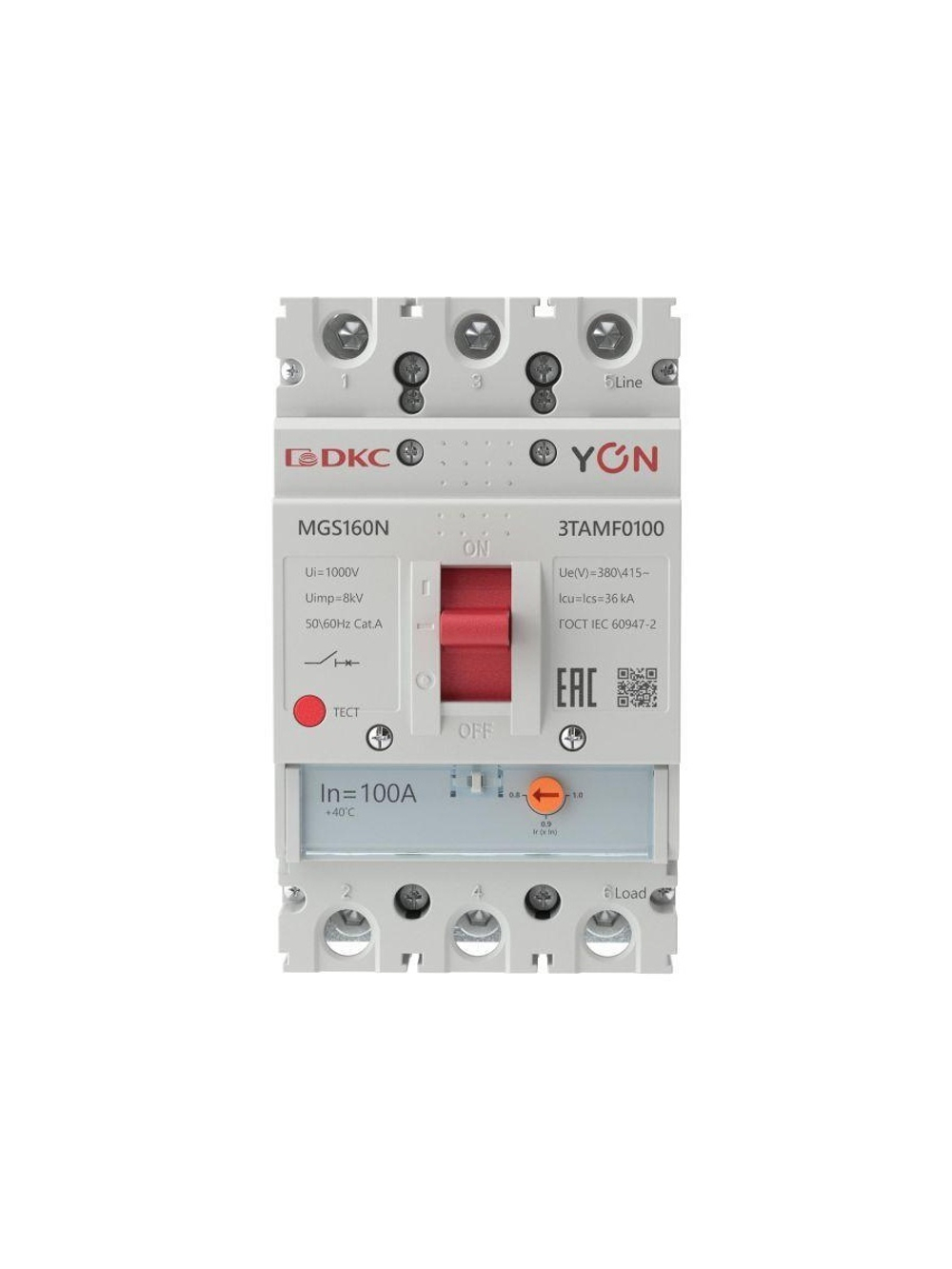 Выключатель автоматический MGS160 3P 80-100A 36kA YON MGS160N-3TAMF0100