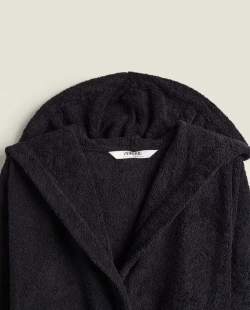ZARA HOME ХАЛАТ ИЗ ХЛОПКА С КАПЮШОНОМ, ЧЕРНЫЙ