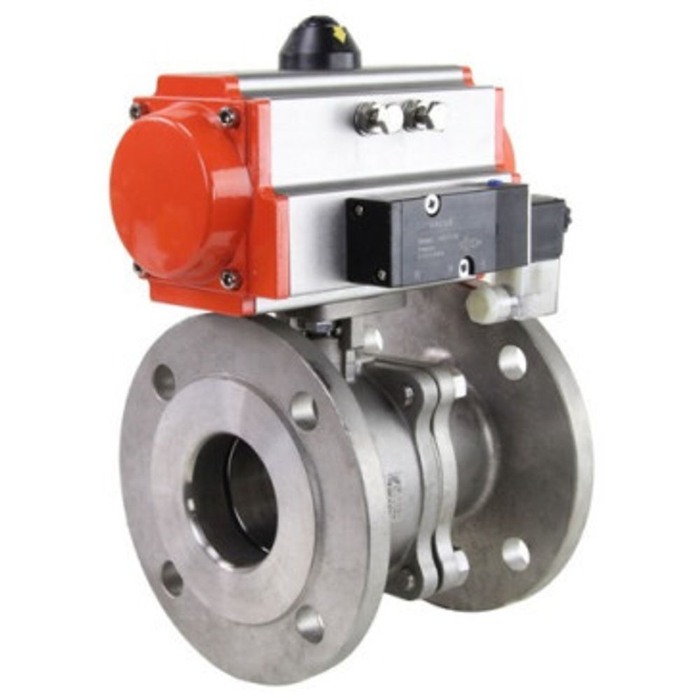 Stainless steel ball valve Elephant BVFP.316.200 232 psi, flanged, with double-acting DA pneumatic actuator and pneumatic distributor 4M310-08 220V