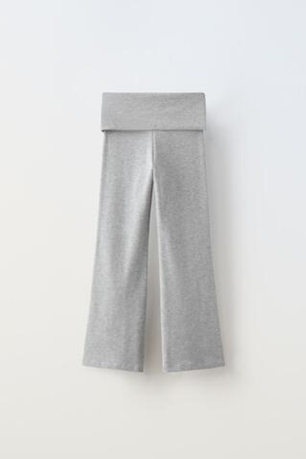 ZARA ЛЕГИНСЫ FLARED С ОТВОРОТОМ НА ПОЯСЕ, СЕРЫЙ С МЕЛАНЖЕВЫМ ЭФФЕКТОМ