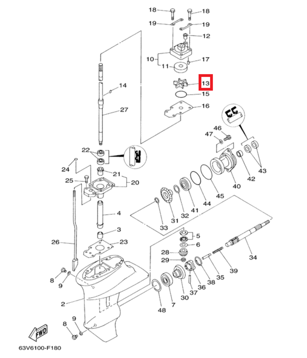 крыльчатка Yamaha 9,9 15 F15 F9,9 F20 оригинал Япония 63V-44352-01-00