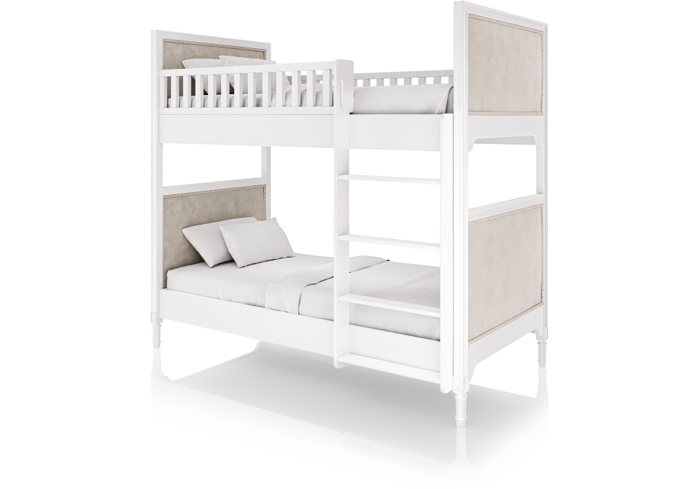 Кровать двухъярусная Elit (белый, бежевая ткань)