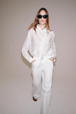 ZARA РУБАШКА С ПЛАТКОМ ZW COLLECTION, БЕЛЫЙ