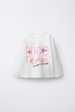 ZARA ФУТБОЛКА С ПРИНТОМ, ЖЕЛТОВАТО-БЕЛЫЙ