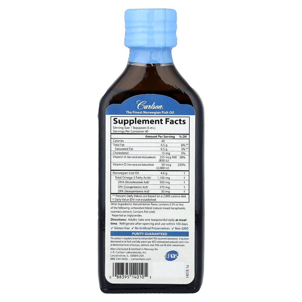 Carlson, Super D Omega-3® от Wild Norwegian, натуральный лимонный вкус, 200 мл (6,7 жидк. унции)