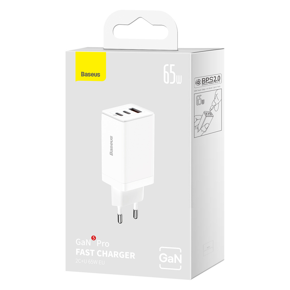 Зарядное устройство Baseus GaN5 Pro Fast Charger 2C+U 65W - White