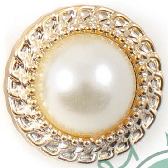 пуговица белый-золото 24L/15мм пластик, вставка жемчуг, на ножке NE202 (30р)