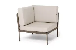 "Канны" угловой модуль плетеный из роупа, каркас алюминий коричневый (RAL8016) муар, роуп коричневый круглый, ткань бежевая 035