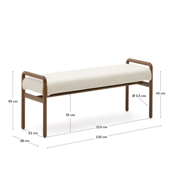 Скамейка Macaret со съемным чехлом из массива дуба с отделкой орех 120 см