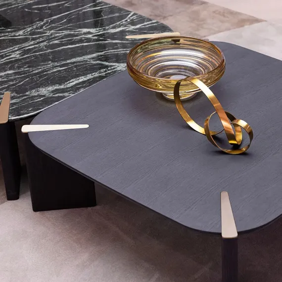 Стол журнальный DC-6605C, 100х100 см, черный с золотыми вставками