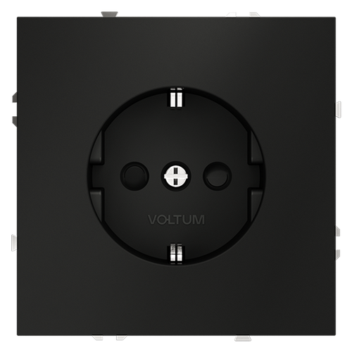 Розетка встраиваемая VOLTUM S70 с заземлением и защитными шторками, 16А, (черный матовый)