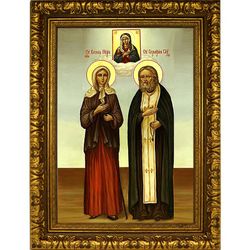 Ксения Петербургская и Серафим Саровский. Икона на холсте.