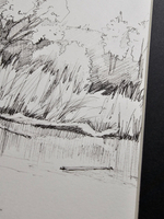 Картина, графика в паспарту 21х30 см на стену для интерьера "Берег реки Осетр"