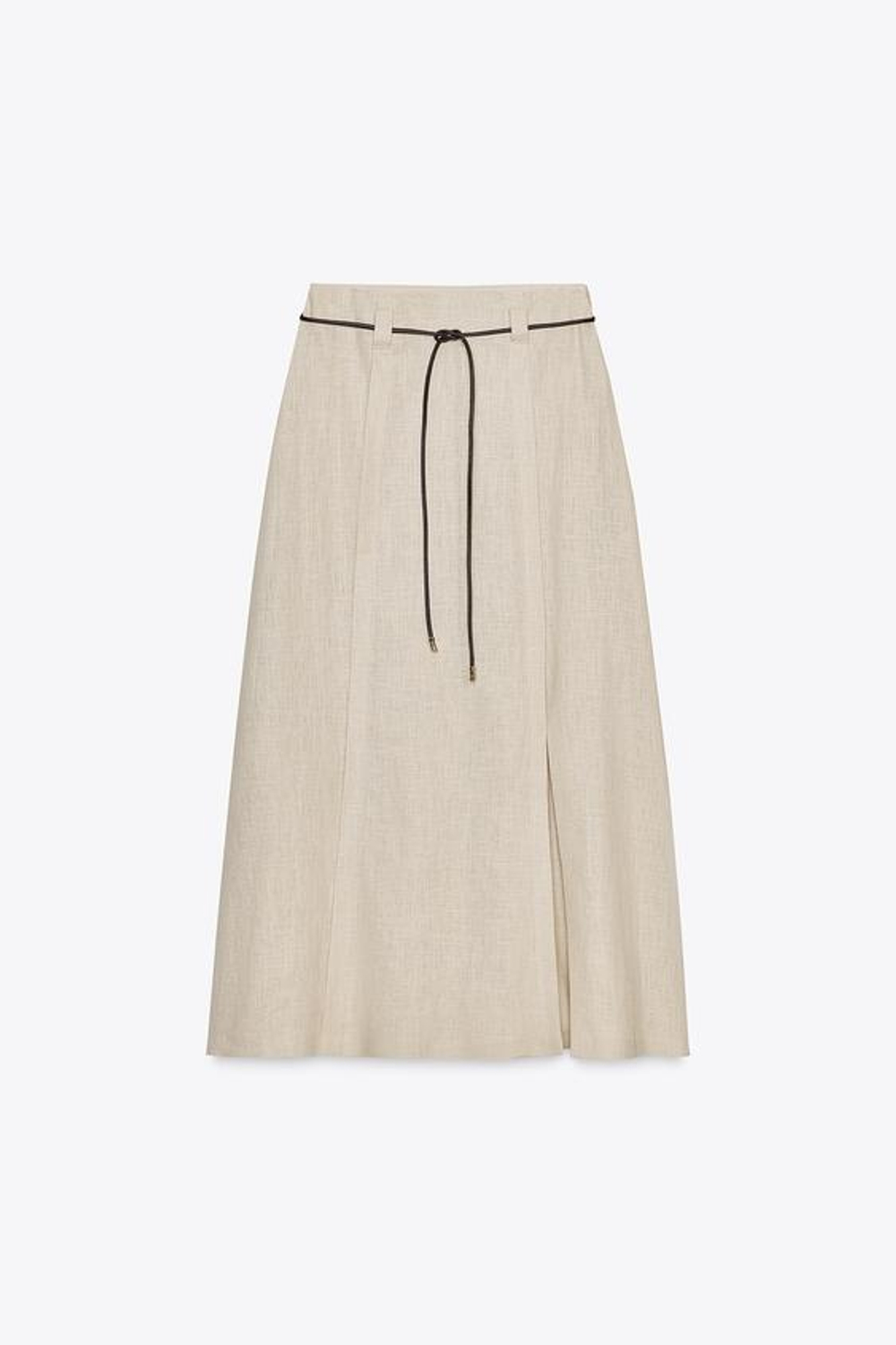 ZARA ЮБКА-МИДИ С РЕМНЕМ И ЛЬНОМ, ПЕСОЧНЫЙ