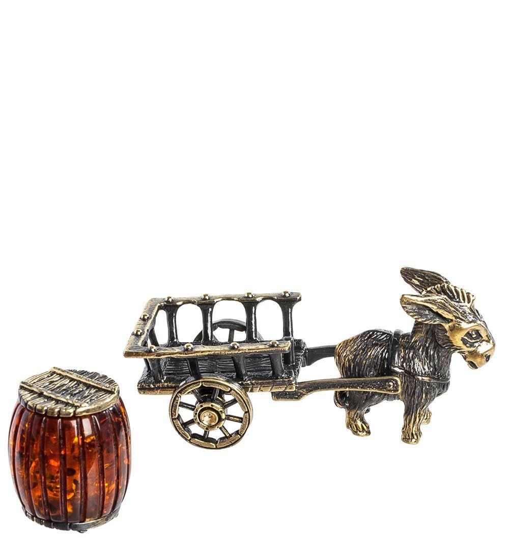 AM-1150 Фигурка «Ослик с повозкой» (латунь, янтарь)
