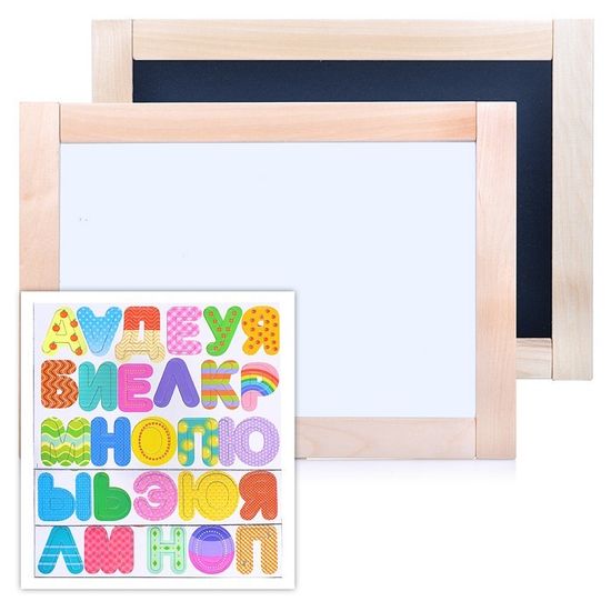 Доска двухсторонняя обучающая магнитно-маркерно-меловая "Веселая азбука" 36,5см х 26,5см (магн.буквы