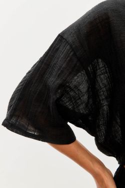 Блуза с завязками из хлопка stone wash черного цвета