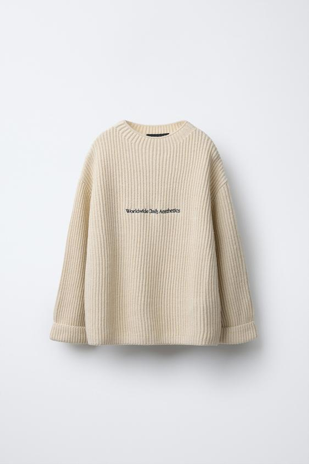 ZARA СВИТЕР С ВЫШИТОЙ НАДПИСЬЮ, ЭКРЮ