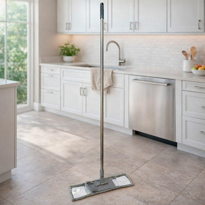 Швабра Флеттер с рычажком "Умничка" микрофибра бархат, рукоятка нерж