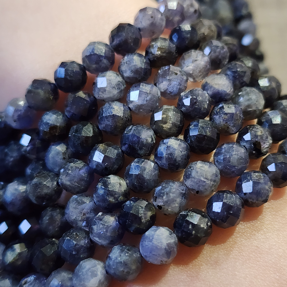 Иолит (кордиерит) природный, шар огранка, 7мм, цена за нить 13 см