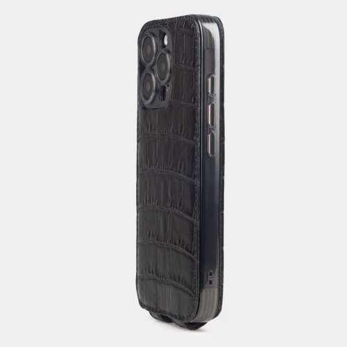 Чехол iPhone 16 Pro натуральная кожа аллигатора, черного цвета