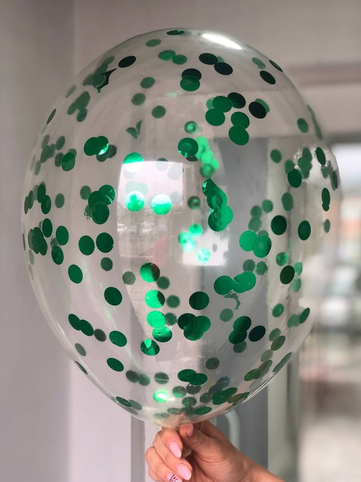 Воздушный шар с наполнением конфетти круглое зеленое ПАЛИТРА №4183