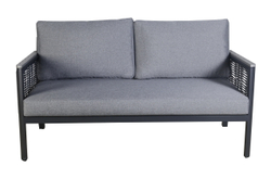 "Сан Ремо" диван 2-местный плетеный из роупа, каркас алюминий темно-серый, роуп серый, ткань серая