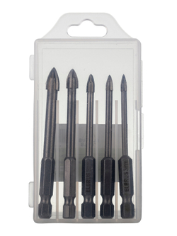 Набор сверл ELBRUS TOOLS, по стеклу и керамике, в пластиковом боксе, 5шт