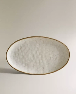 ZARA HOME ОВАЛЬНОЕ БЛЮДО С РЕЛЬЕФНЫМ УЗОРОМ, ЖЕЛТОВАТО-БЕЛЫЙ