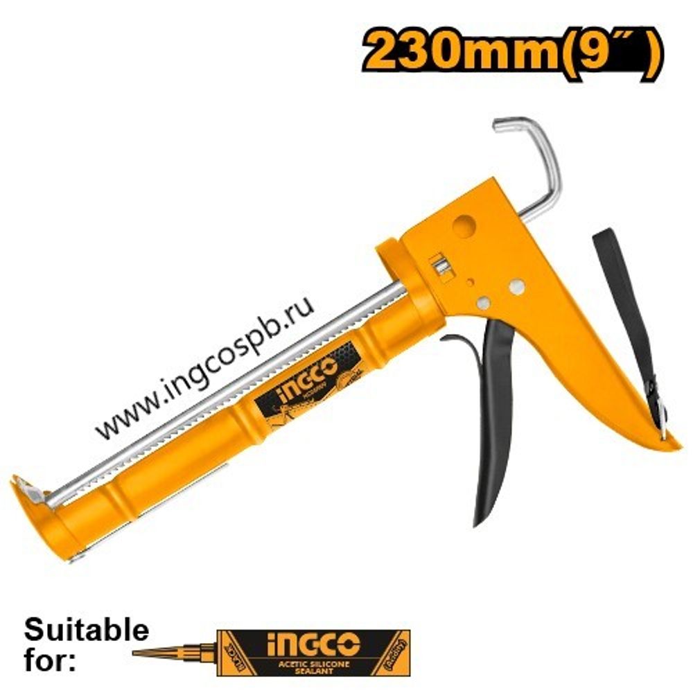 Усиленный полукорпусный пистолет для герметика 230х1.0мм INGCO HCG0909 INDUSTRIAL