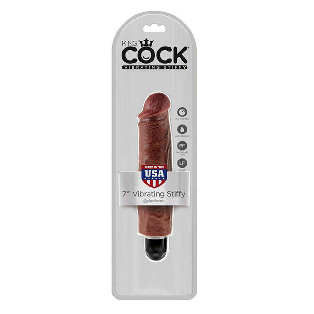 Реалистичный коричневый фаллос с вибрацией King Cock 8" VIbrating Stiffy (Цвет: коричневый)