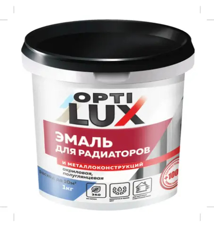 OPTILUX  Эмаль акриловая для Радиаторов и металлоконструкций полуглянцевая 1кг (ИжСинтез)