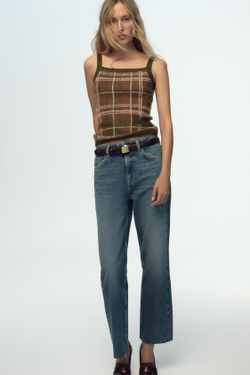 ZARA ТОП В КЛЕТКУ НА БРЕТЕЛЯХ, КОРИЧНЕВЫЙ