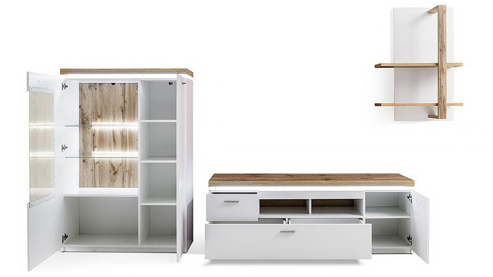 Модульная гостиная Лия Белый 101/ Дуб золотой крафт 003 321*50*190 см, белый 101/дуб золотой крафт 003   Фиеста