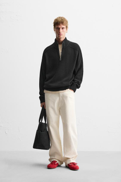 ZARA СВИТЕР С ВОРОТНИКОМ-СТОЙКОЙ И МОЛНИЕЙ, ЧЕРНЫЙ