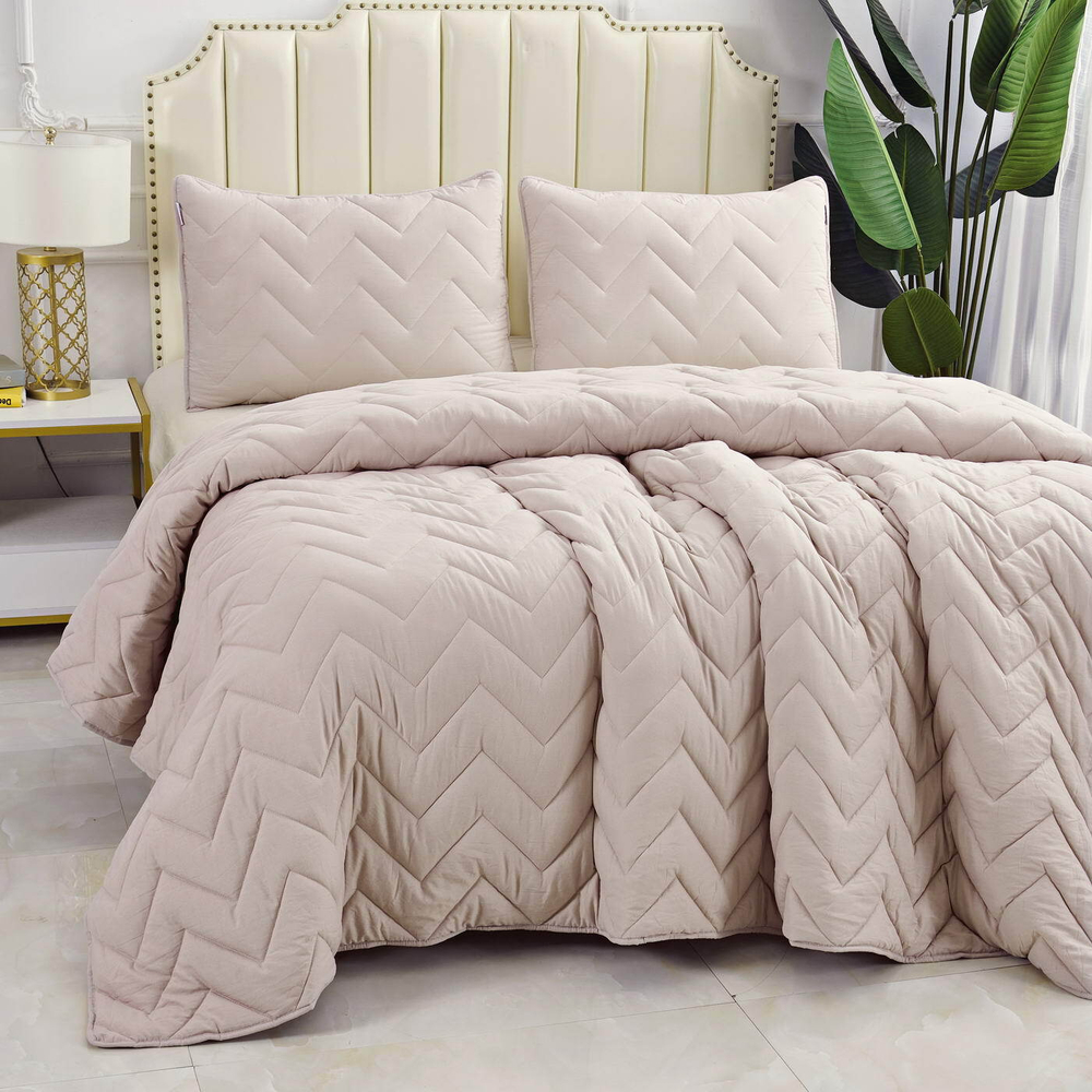 Покрывало 230х250 и 2 наволочки 50х70 Sofi De MarkO Робби светло-бежевое